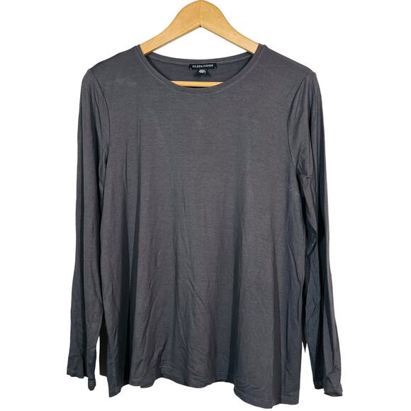 Eileen Fisher Scoop NEck Tunic Long Sleeve Stormy Gray Knit Casual - M - Picture 1 of 4